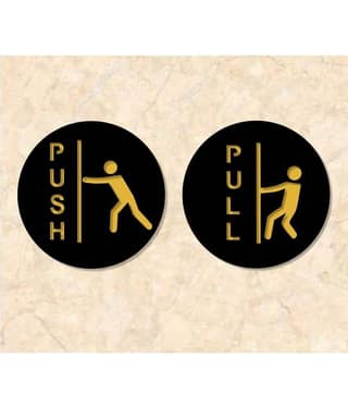 Asmi Collection Black & Gold Acrylic 3D Pull and Push Sign Wall Sticker ( 12 x 12 cms )