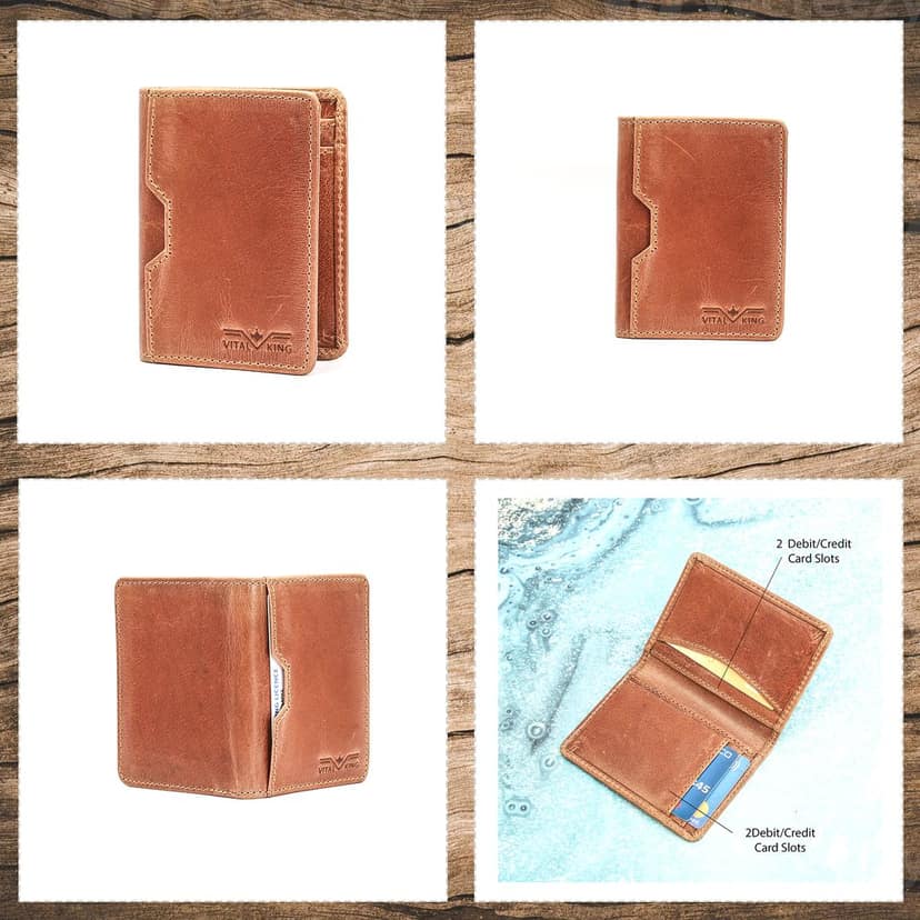 Vital King Men & Women Trendy Tan Genuine Leather RFID Card Holder (6 Card Slots) view 8