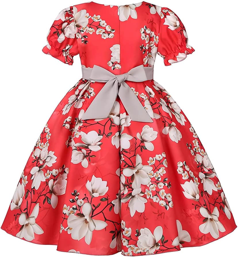 Buy & Try Girl's Satin Floral Printed Frock Short Knee Length Short Sleeve Dora Frocks Dress. view 2