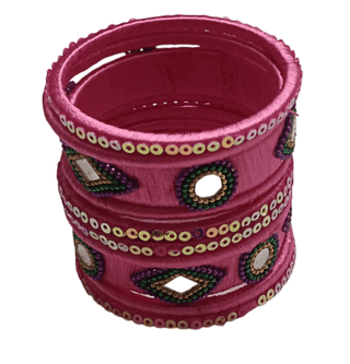 Pink and Purple Bangle Set with Rhinestones