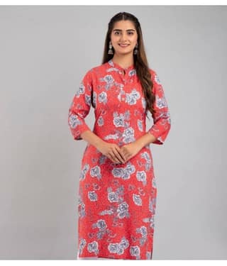 MAUKA - Red Rayon Women's Straight Kurti ( Pack of 1 )