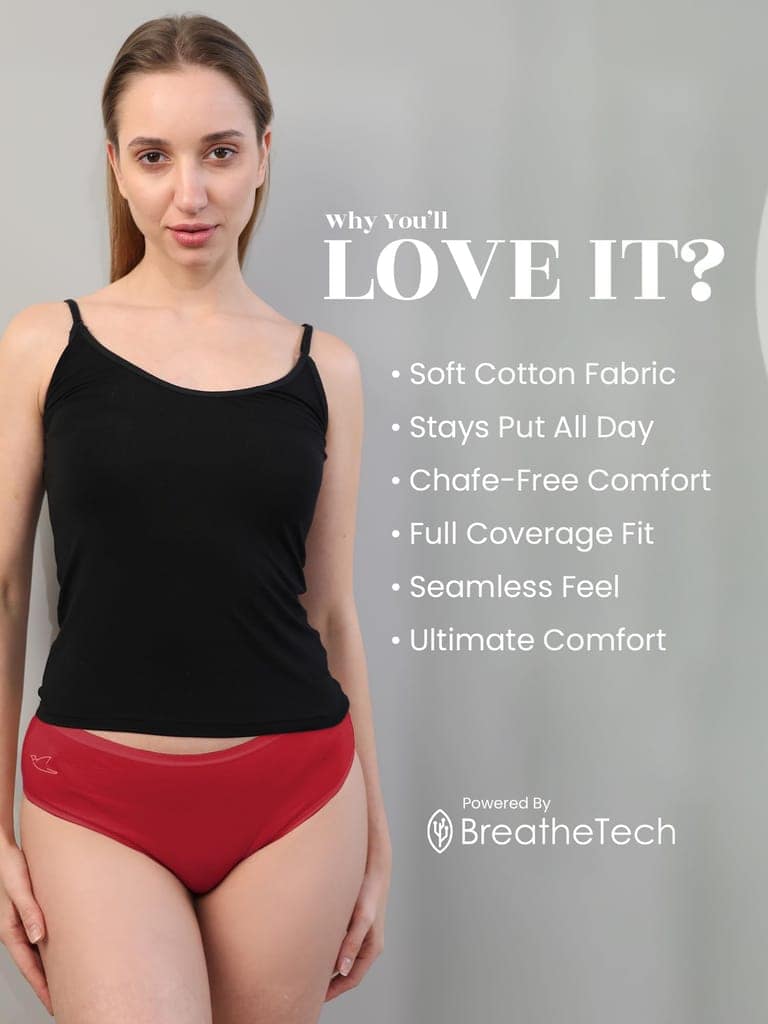 Freecultr Women’s Stretchable Cotton Hipster Panties – Breathable, Soft Briefs with Full Coverage | Everyday Underwear for Comfort & Fit | Women Innerwear Pack of 3 Black,Red,Nude view 6