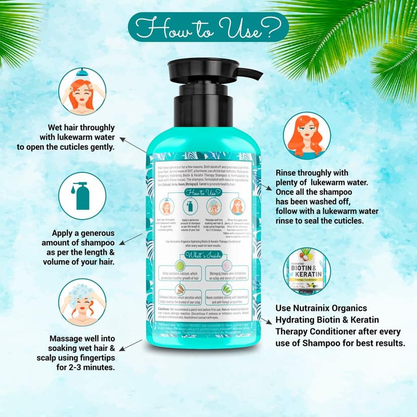 Nutrainix Organics Hydrating Biotin & Keratin Shampoo, Miracle for Dry, Damaged & Rebellious Hair For All Types - 300ml view 3