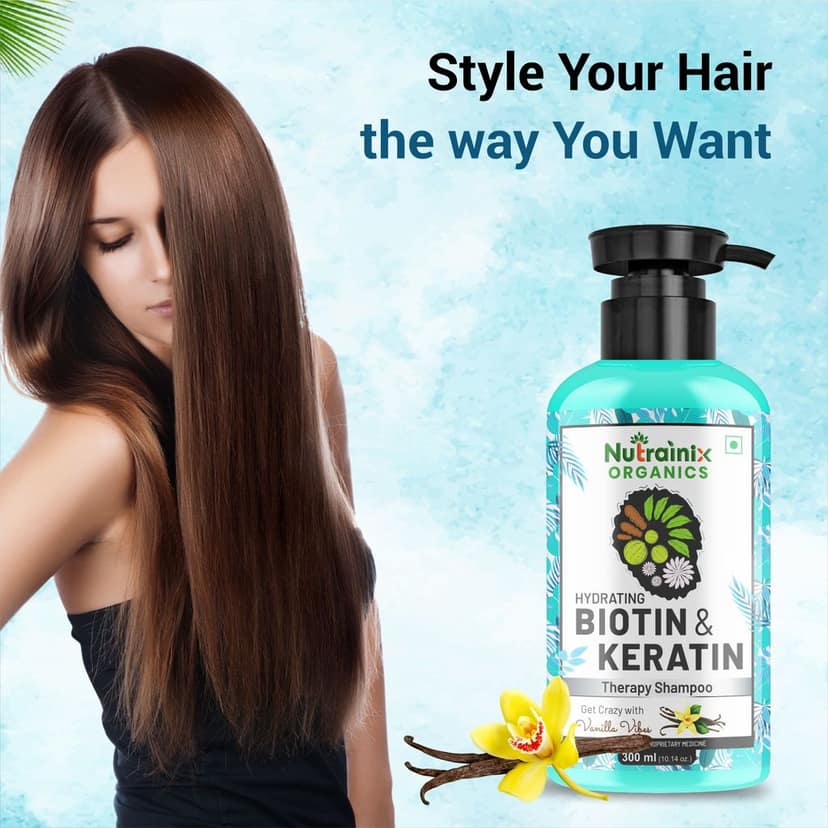 Nutrainix Organics Hydrating Biotin & Keratin Shampoo, Miracle for Dry, Damaged & Rebellious Hair For All Types - 300ml view 4