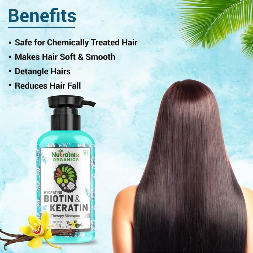 Nutrainix Organics Hydrating Biotin & Keratin Shampoo, Miracle for Dry, Damaged & Rebellious Hair For All Types - 300ml view 5