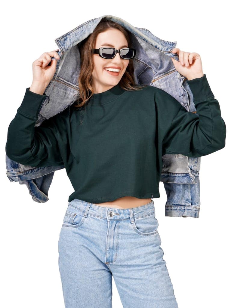 Women Full Sleeve Solid Sweatshirt (Bottle Green) view 6