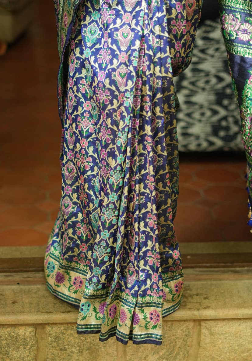 Exquisite Banarasi Patola Meenakari Katan Silk Saree in Blue with Intricate Pallu | SILK MARK CERTIFIED view 5