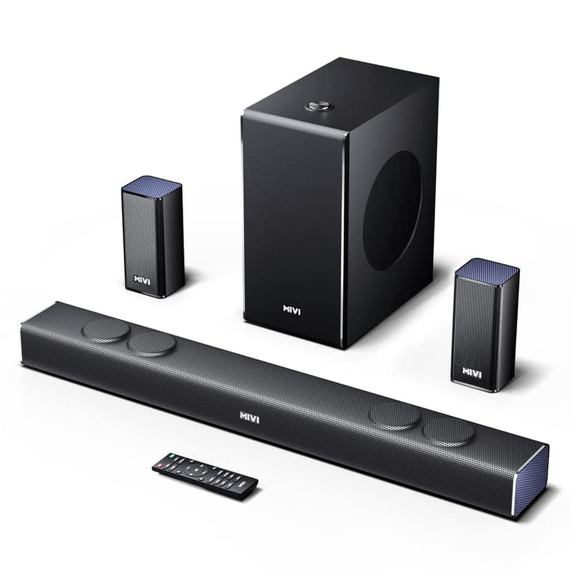 Mivi Fort Q500 Home Audio | 500W Surround Sound, 5.1 Channel Home Theatre, 3 in-Built Speakers, 8-inch subwoofer, 2 Satellite Speakers, 4 Unique Input and 4 EQ Modes, LED Display, Remote Control Mivi Fort Q500 Home Audio | 500W Surround Sound, 5.1 Channe
