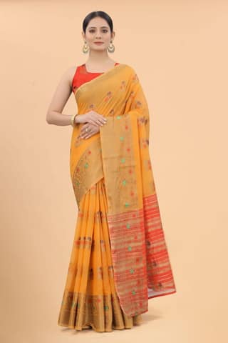 Women's Pure Cotton Woven Saree With Unstiched Blouse Piece