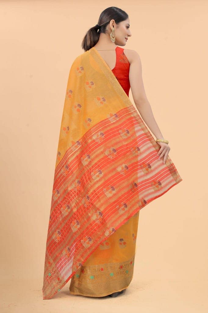 Women's Pure Cotton Woven Saree With Unstiched Blouse Piece view 2