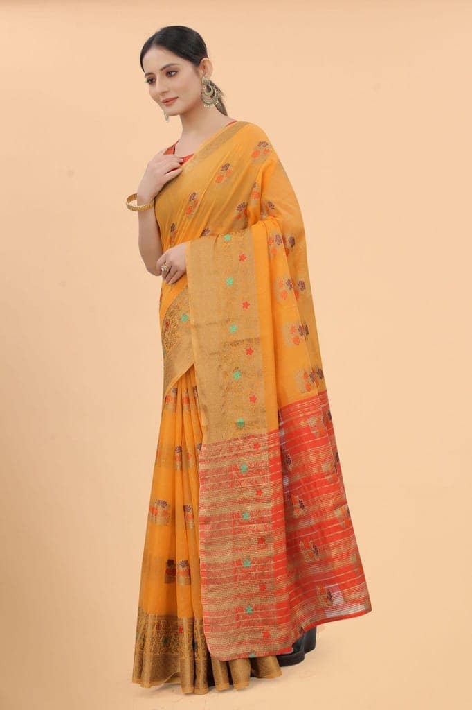Women's Pure Cotton Woven Saree With Unstiched Blouse Piece view 3