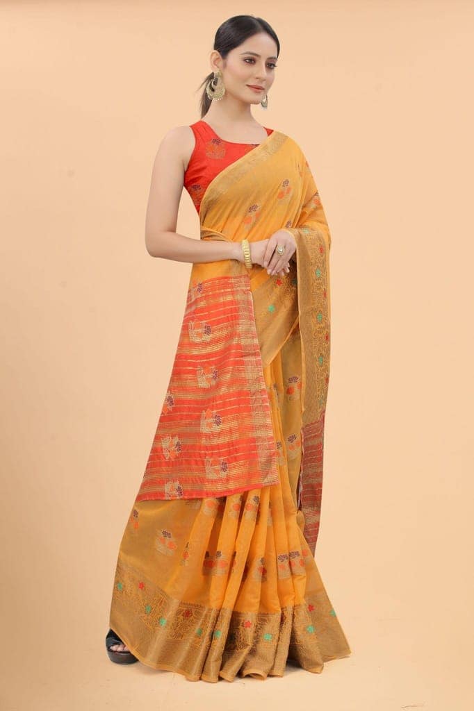 Women's Pure Cotton Woven Saree With Unstiched Blouse Piece view 4