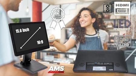 AMS TOUCH 15.6" ANDROID ALL IN ONE TOUCH PC Without Stand, FHD A+ IPS Panel,1920 X 1080, 10 Multi Touch Points, Zero Bezel, IP65 Front, Inbuilt Android 13, 4GB RAM, 32GB STORAGE, WIFI, BLUETOOTH view 4