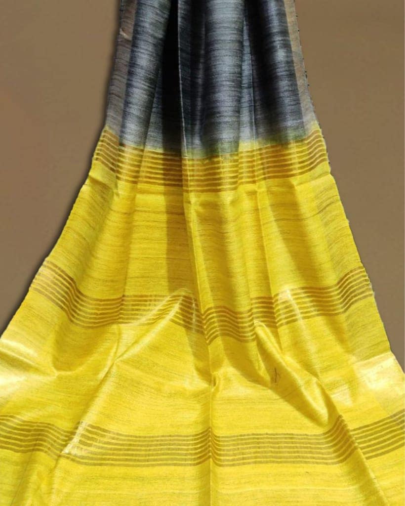 Silkmark Certified Gichcha Tussar Handloom Hand Dyed Black Saree with Blouse-7704