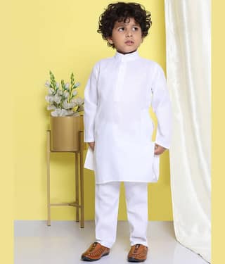 AJ Dezines Boys Cotton White Kurta Pant Set ( Pack of 1 )