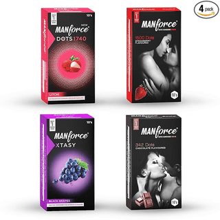 MANFORCE CONDOMS CHOCALATE STRAWBERRY LITCHI BLACK GRAPS Condom (Set of 4 40 Sheets)