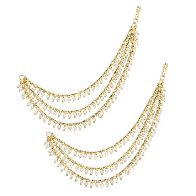 Traditional Gold Plated Multi-Layer Pearl Ear Chain Support