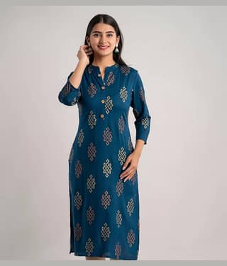 MAUKA - Blue Rayon Women's Straight Kurti ( Pack of 1 )