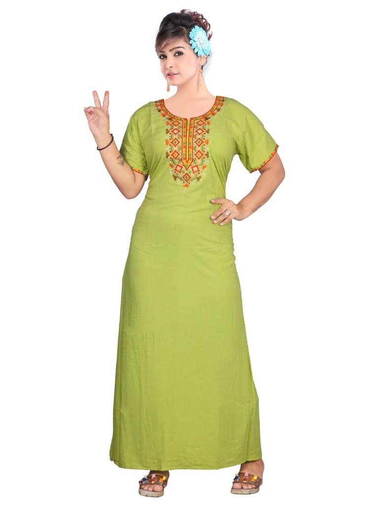 VALENCIA SLEEPWEAR Dimond Shap Embroidery Gown Maxi Nightwear Nighty Lizzy Bizzy Soft Fabric Length Night Slip view 10