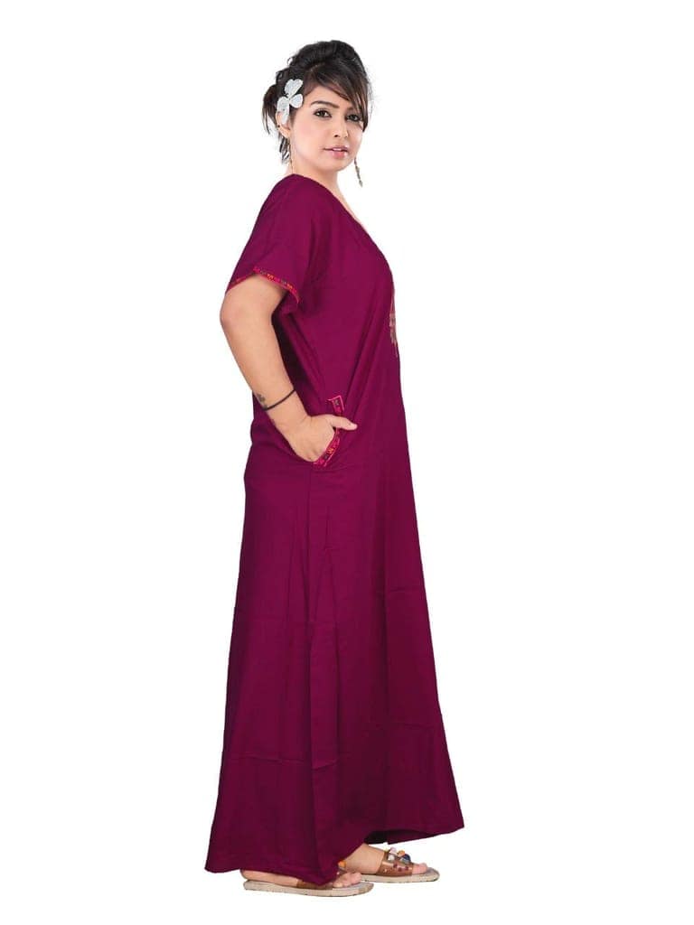 VALENCIA SLEEPWEAR Dimond Shap Embroidery Gown Maxi Nightwear Nighty Lizzy Bizzy Soft Fabric Length Night Slip view 8