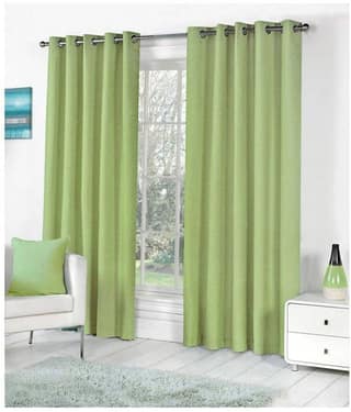 N2C Home Solid Semi-Transparent Eyelet Curtain 9 ft ( Pack of 2 ) - Green