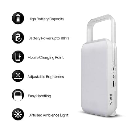 Safari Emergency Rechargeable Led Lantern with 7200 Mah Battery | 122 Individual Led Lights | Brightness Control Feature | in- Built Mobile Charging Point|15 Watt (Pack of 1) White view 2