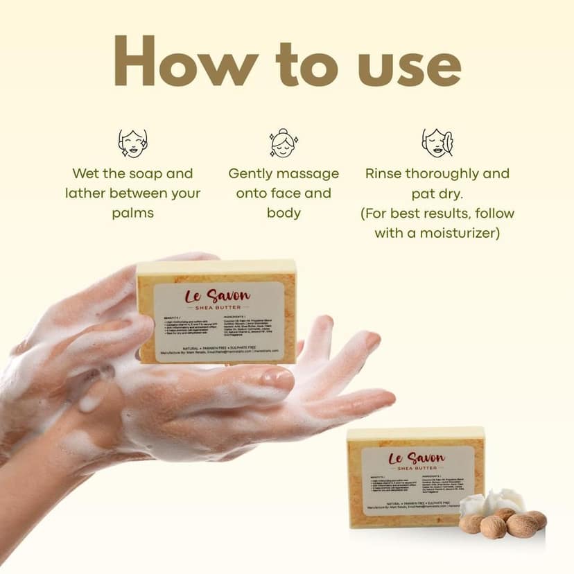 Le Savon Shea Butter - All Natural Moisturizing Soap for Dry and Dehydrated Skin view 3