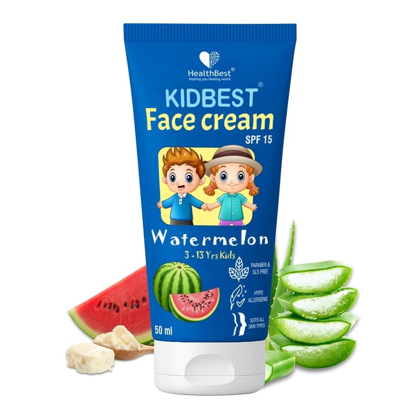 Healthbest Kids Face Cream SPF 15, 50ml - Baby Cream for 3-13 years - Suitable for All Skin Type - Tear, Paraben & SLS-Free Watermelon Flavor