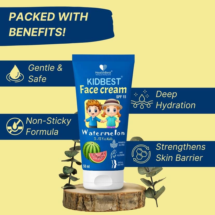 Healthbest Kids Face Cream SPF 15, 50ml - Baby Cream for 3-13 years - Suitable for All Skin Type - Tear, Paraben & SLS-Free Watermelon Flavor view 2