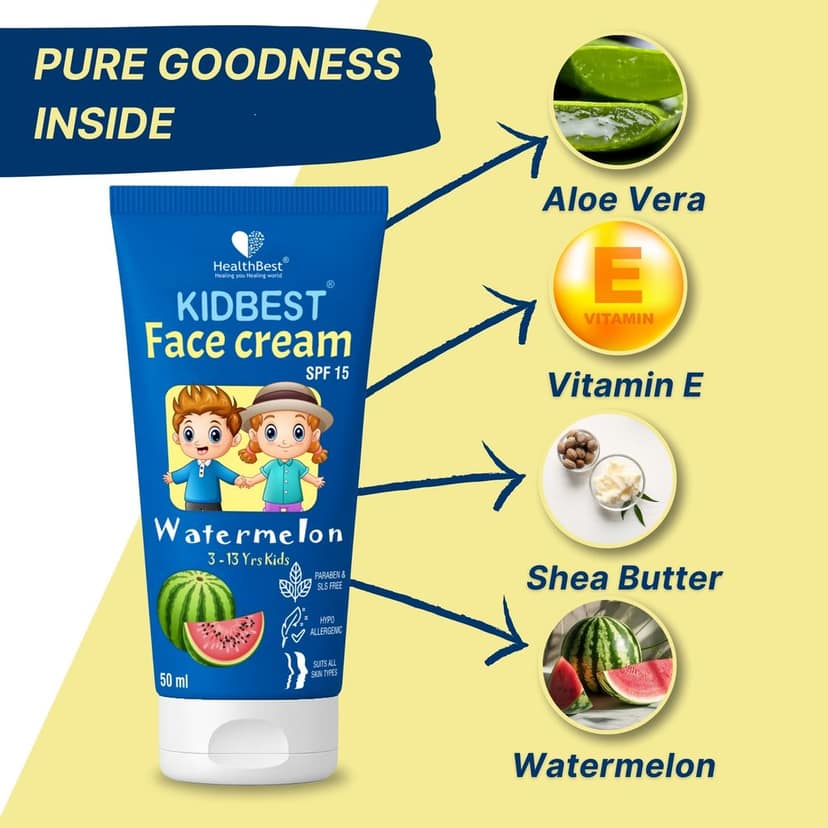 Healthbest Kids Face Cream SPF 15, 50ml - Baby Cream for 3-13 years - Suitable for All Skin Type - Tear, Paraben & SLS-Free Watermelon Flavor view 4