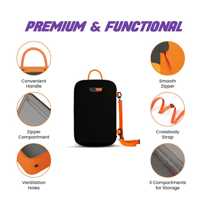 SNEAKARE Premium Shoe Bag for Travel - Fits Sneakers Up to UK Size 12, Removable Crossbody Strap, Airflow Vents, Extra Pockets with 5mm Thickness view 6