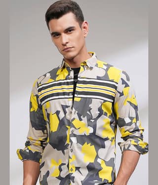 Highlander 100% Cotton Slim Fit Printed Full Sleeves Men's Casual Shirt - Olive ( Pack of 1 )