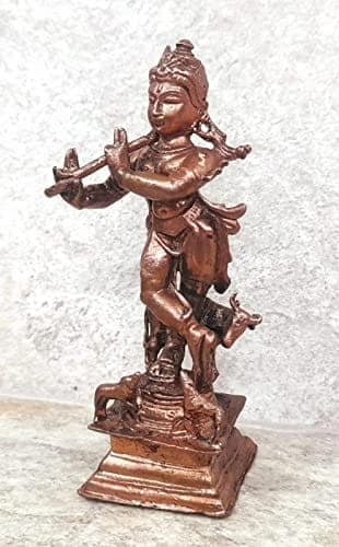Searchers Paradise - Copper Idols Krishna,3.7 inches, Copper Handmade 185 Grams, Patina Antique Finish, Pack of 1 Piece view 2
