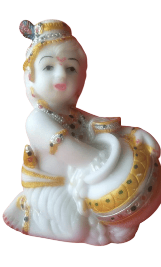 Hindu Idol White Krishnudu With Holding Pot In Hand