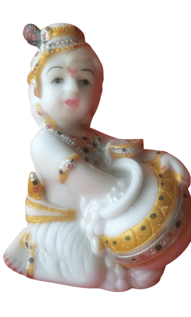 Hindu Idol White Krishnudu With Holding Pot In Hand