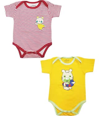 Babeezworld Pack of 2 Baby Boys 100% Cotton Bodysuit ( Black & Red )