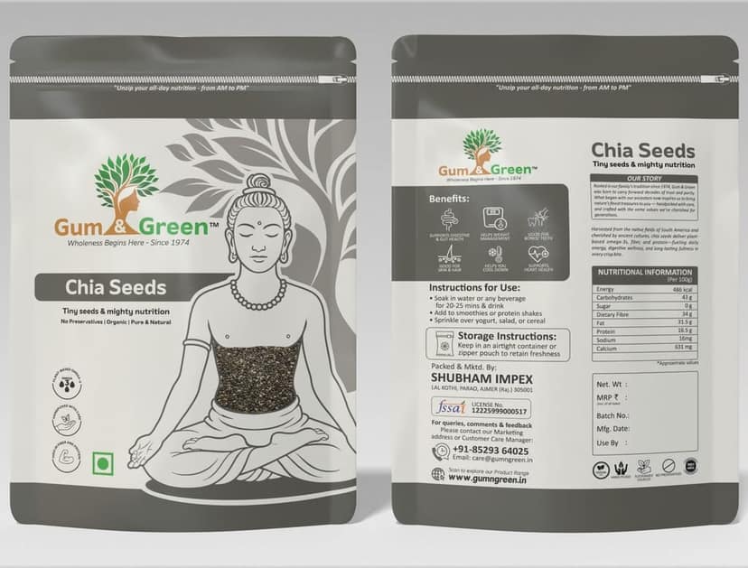 Gum & Green Chia Seeds | 100% Natural, Raw & Unprocessed | High Fibre & Omega-3 Superfood | Gluten-Free, Vegan, Protein-Rich Seeds for Smoothies, Drinks & Salads | FSSAI Certified | 250g view 6