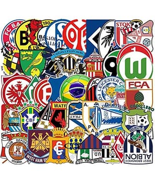 iDream Football Club Team Logo Waterproof Vinyl Sticker for Laptop, Desk, Skateboard, Luggage, Guitar, Furniture, Toy, Scrapbook (Set of 50)