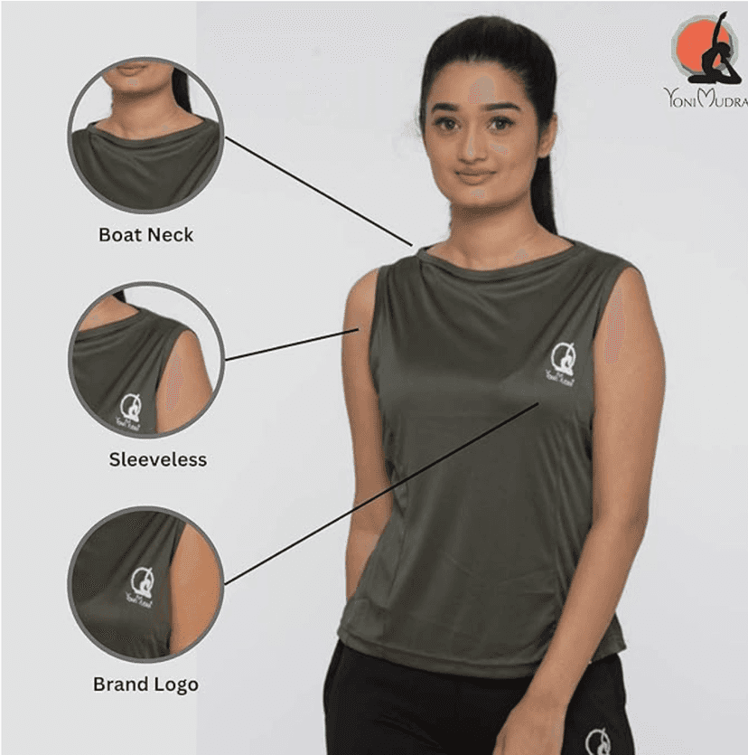 Yoni Mudra Women's Sleeveless Boat Neck Top Side Panel for Gym or Yoga view 3