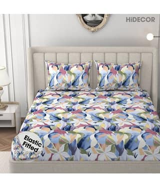 HIDECOR Microfibre Floral Fitted Fitted bedsheet with 2 Pillow Covers ( King Size ) - Multi