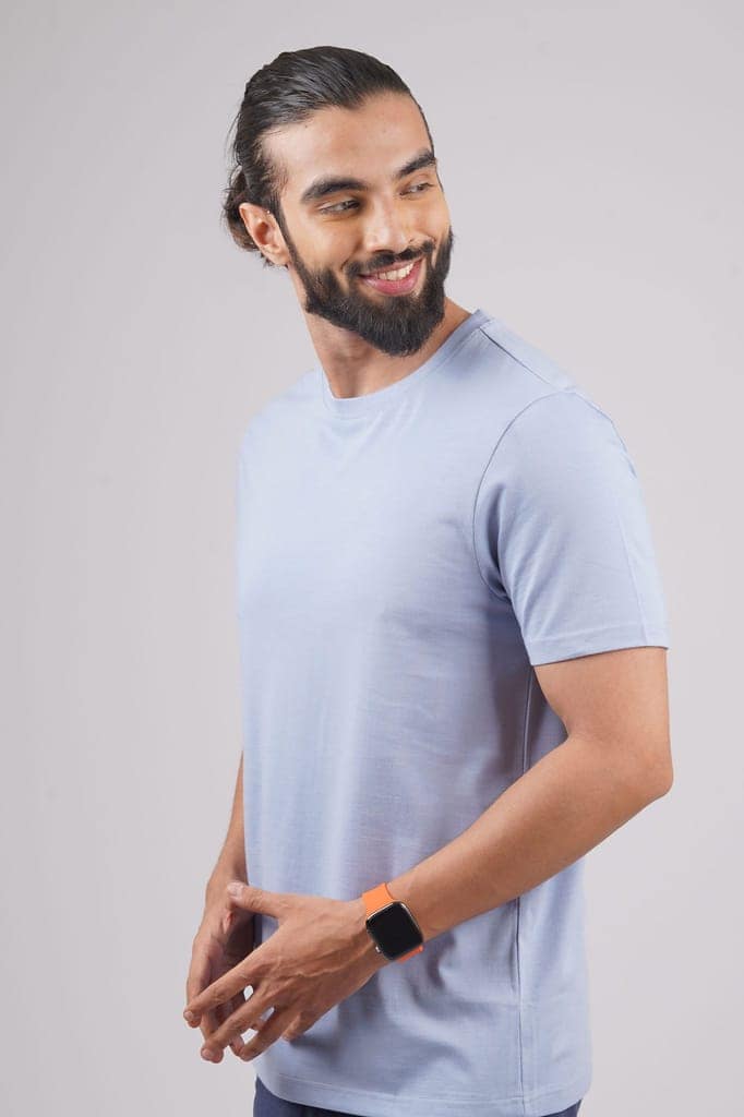 Men's Blue Melange Crew Neck T-Shirt view 2