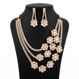 Elegant Multi-Layered Floral Crystal Necklace Set