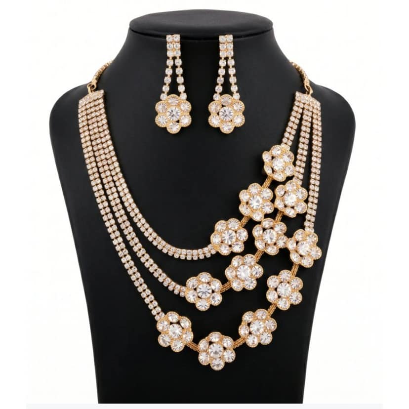 Elegant Multi-Layered Floral Crystal Necklace Set view 2