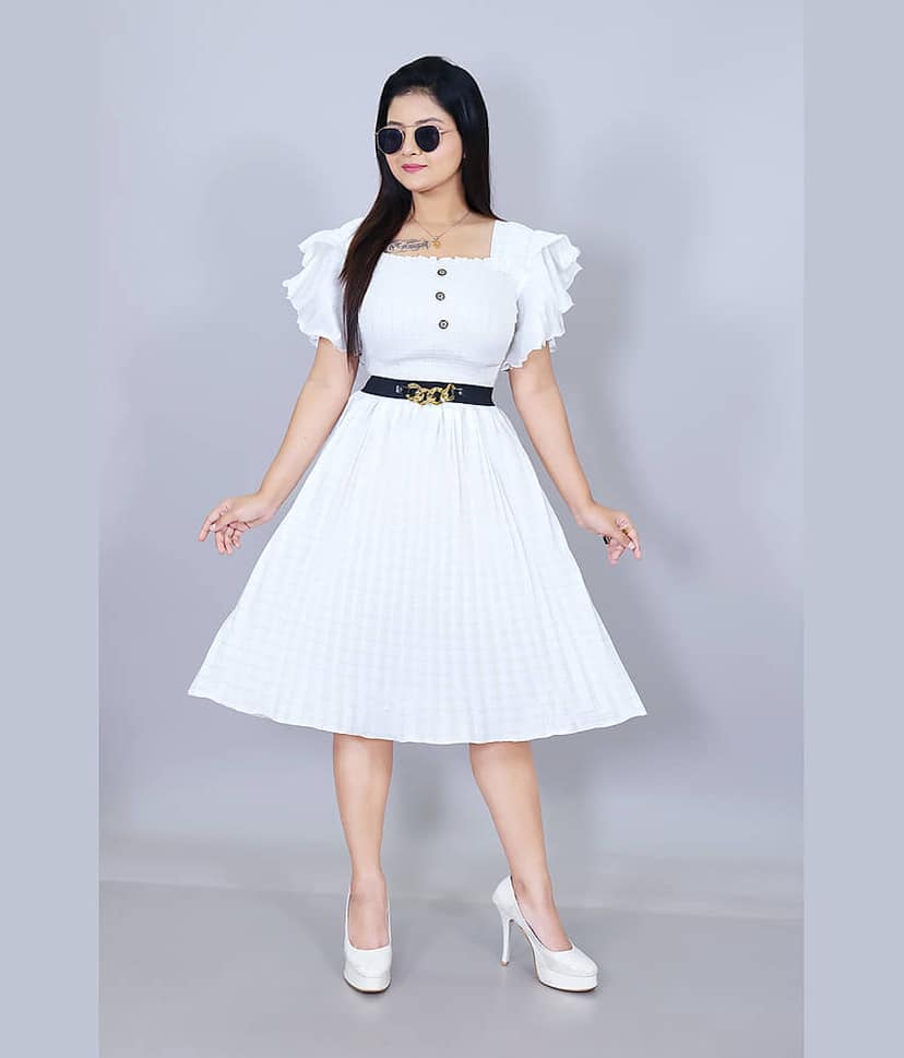 NEWSIFA Women Cotton Blend Solid Fit & Flare Dress ( White )