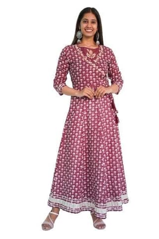 MANMAYEE Women's Heavy Embroidery Gota Work Anarkali Kurti Lace Work On Yoke | Anarkali Kurti