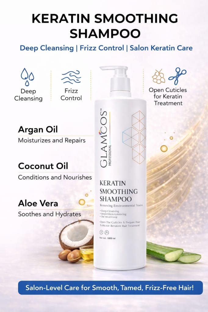 Glamcos Professional Keratin Smoothing Shampoo 1000 ml – Deep Cleansing, Frizz Control & Salon Keratin Care view 3