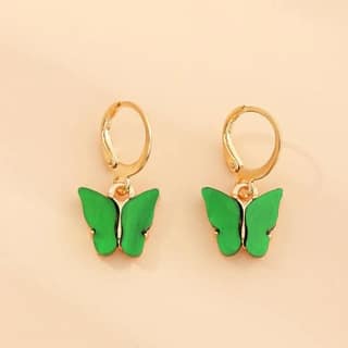 Pinapes Butterfly Clip-On Earrings – Elegant Gold-Plated Earrings Women & Girls - Dark Green