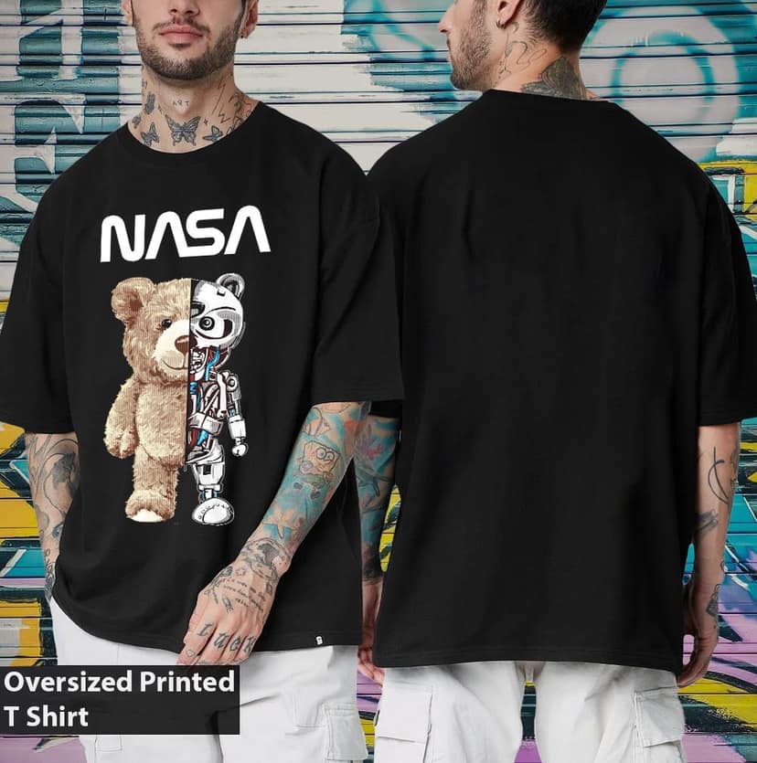 SCOTT FINCHER Men's NASA Teddy Bear Graphic T-Shirt : AA(ARN)BLACK_143 view 3