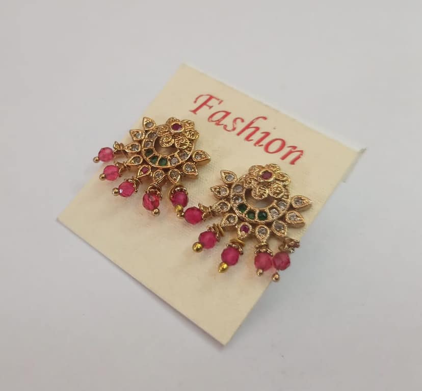 Gold Plated Kundan & Pearl Drop Earrings view 3