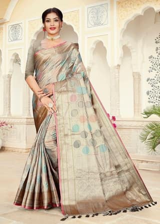 Woven Art Silk Saree in Grey